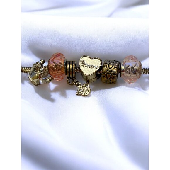 Girls Princess Silver Charm Bracelet With Pink Heart Beads - Picture 7 of 12